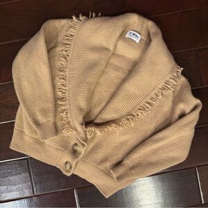 27 Miles Malibu Womens Size Medium Wool Cashmere Fringe Cardigan Sweater Camel